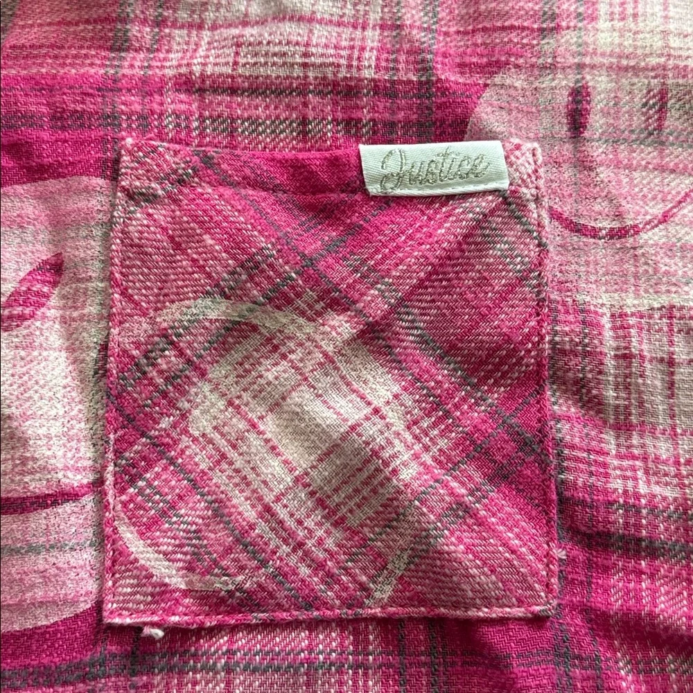 JUSTICE Pink Plaid Button Down Shirt- size 10